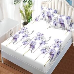 Чаршаф + 2 броя калъфки ЦВЕТЕ с ластик 140x200