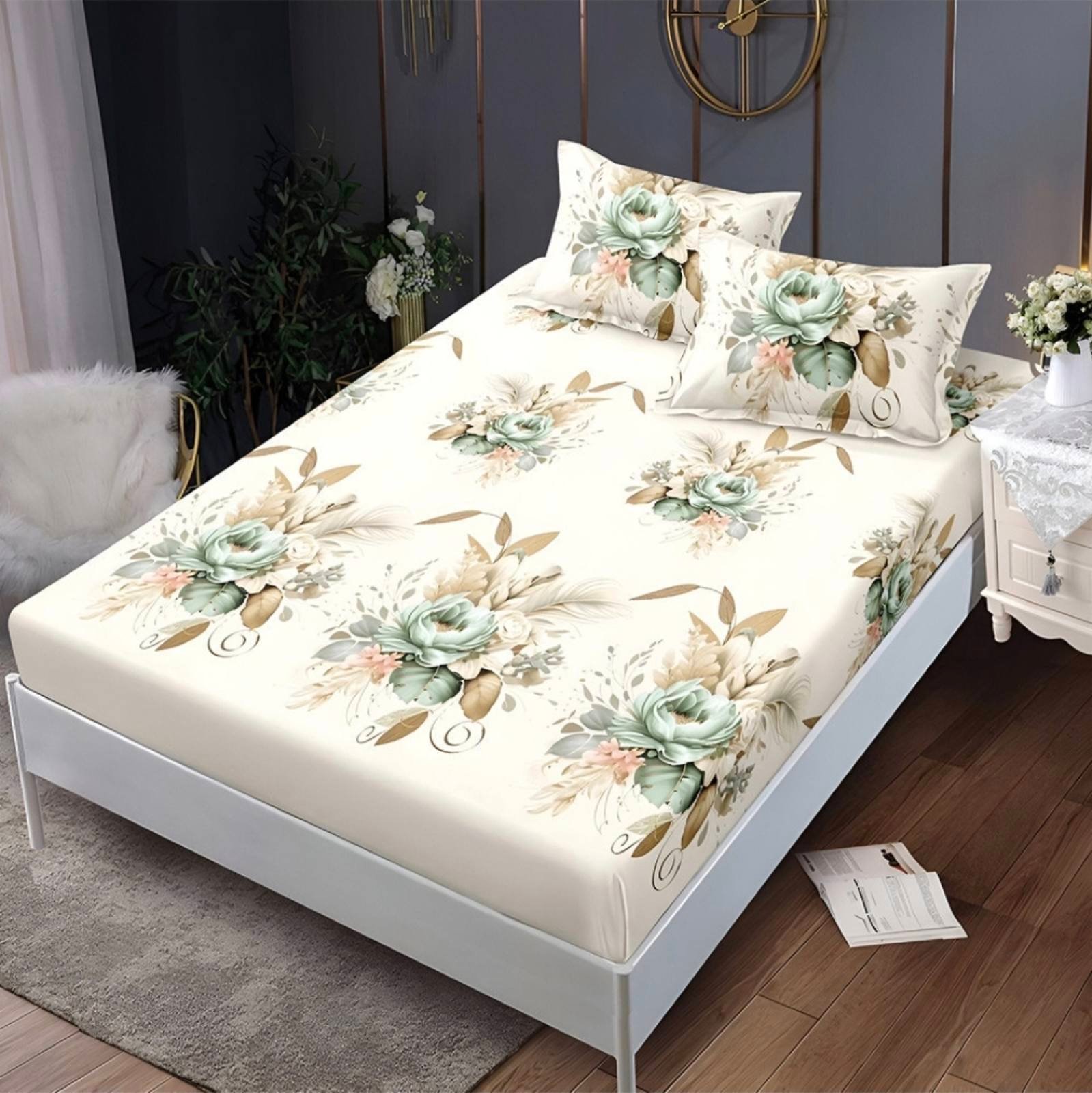 Чаршаф + 2 бр калъфки 180*200 с ластик