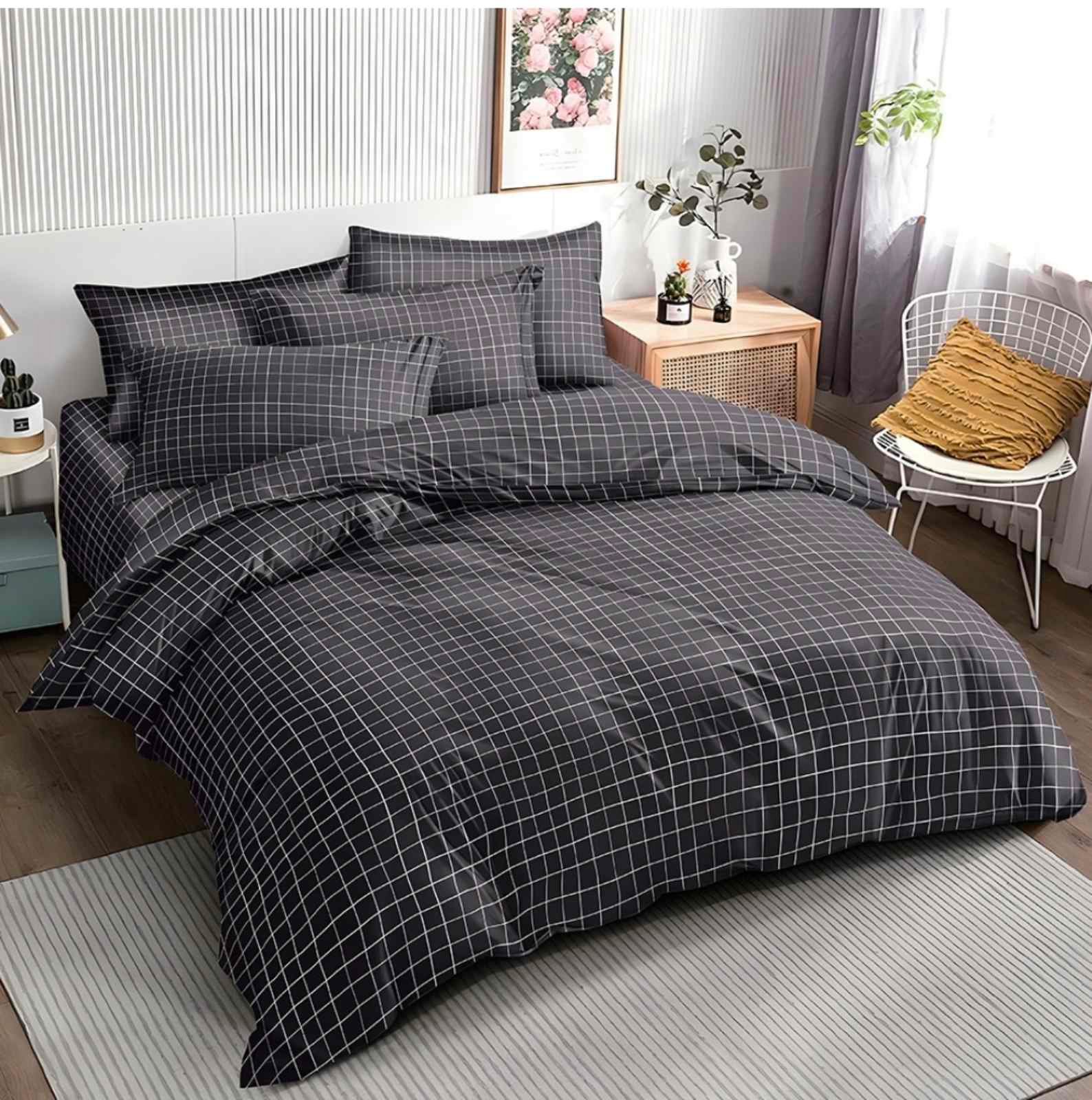 Комплект БЛЕК с 2 горни плика, 100% памучен сатен 7 части 220*240 без ластик